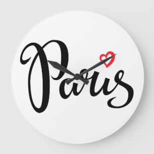 Paris Brush Lettering With Heart Große Wanduhr