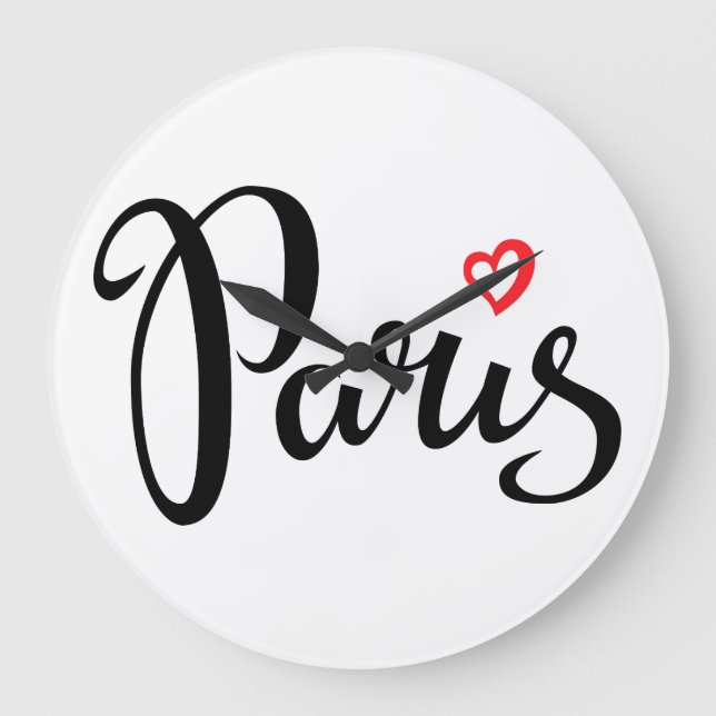 Paris Brush Letters with Heart Große Wanduhr (Vorderseite)