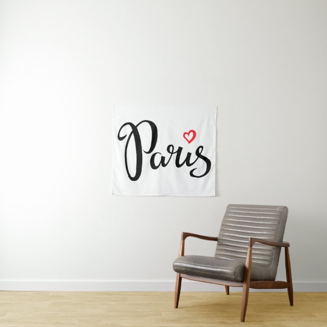Paris-Bürsten-Beschriftung mit Herzen Wandteppich (Beispiel (Horizontal))