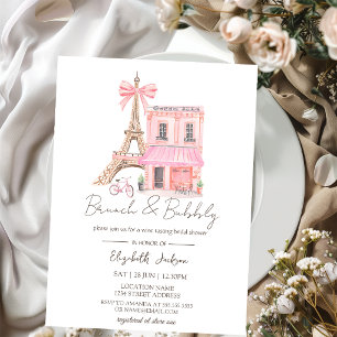 Paris Café Aquarell Rosa Brunch und Champagner Einladung