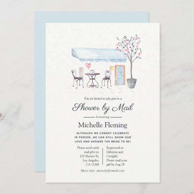 Paris Café Baby oder Brautparty per Mail Einladung (Vorne/Hinten)