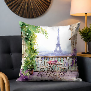 Paris Café Balkon Eiffelturm Aquarell Kissen