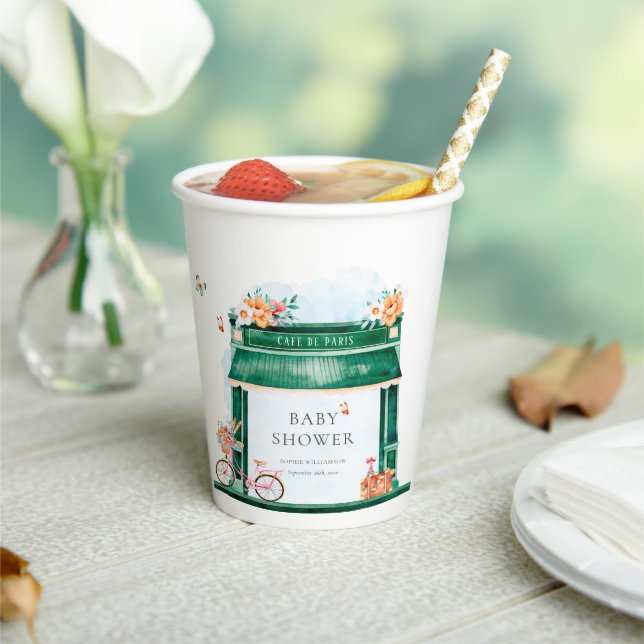Paris Cafe Boulangerie Watercolor Baby Shower Pappbecher (In Situ)
