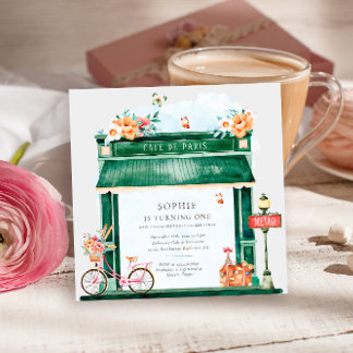 Paris Café Boulangerie Watercolor Birsthday Party Einladung