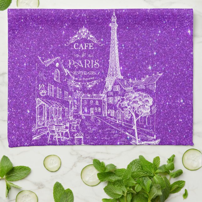 Paris Café Glitter Geschirrtuch (Gefaltet)