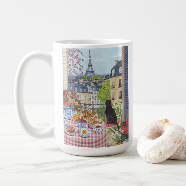 Paris Café Illustration Eiffelturm Kaffee Kaffeetasse (Mit Donut)
