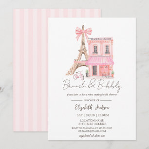 Paris Café Rosa gestreifter Brunch und Bubbly Einladung