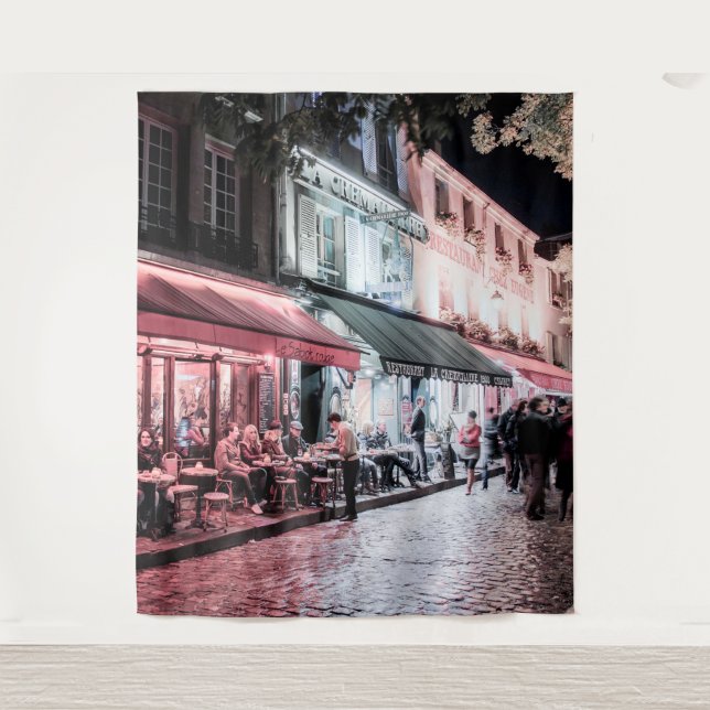 Paris Café Street Scene | Wandgemälde Wandteppich (Vorderseite)