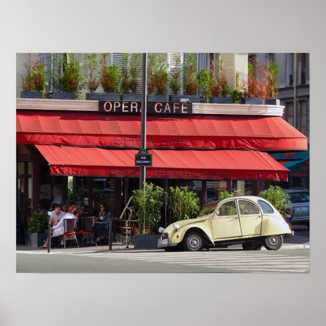 Paris Café und alter Citroën Car Poster (Vorne)