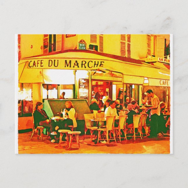 Paris Café Wasserfarbe Postkarte (Vorderseite)