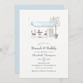 Paris Café Watercolor Brunch und Bubbly Einladung