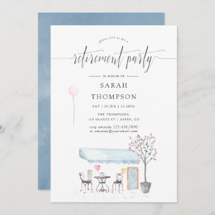 Paris Café Watercolor Rentirement Party Einladung