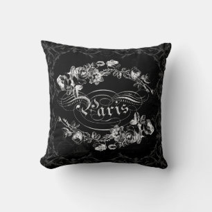 Paris Calligraphie Vintage Blume Schwarz/Weiß Kissen