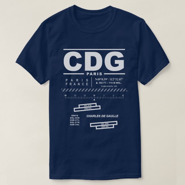 Paris Charles De Gaulle Airport CDG Tee Shirt: (Design vorne)