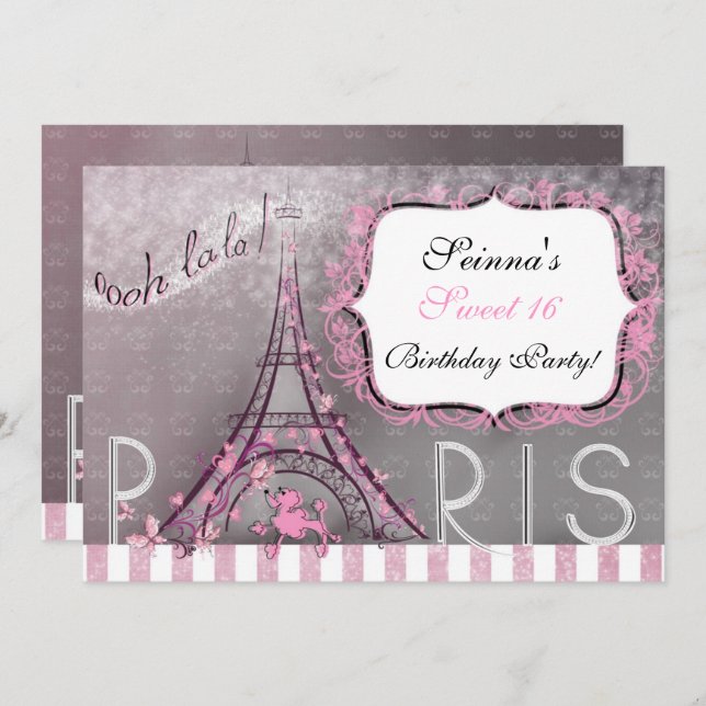 Paris Chic Sparkle Eiffel Tower Party Sweet 16 Einladung (Vorne/Hinten)