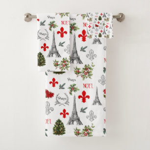 Paris Christmas Eiffel Tower Weißes Badezimmer Han Badhandtuch Set