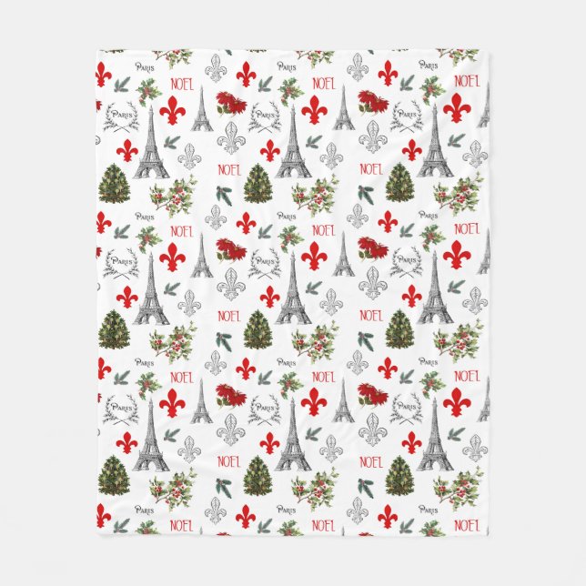Paris Christmas Eiffel Tower White Fleece Blanket (Vorderseite)
