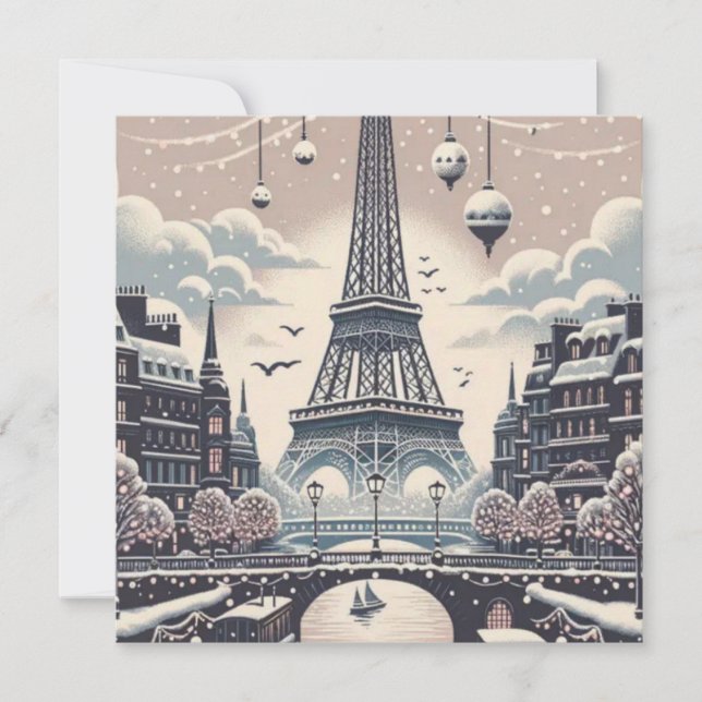 Paris Christmas Poster - Eiffelturm Snowy Winter (Vorderseite)