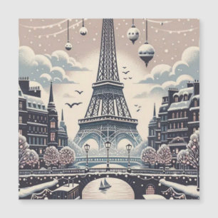 Paris Christmas Poster - Eiffelturm Snowy Winter Magnetkarte