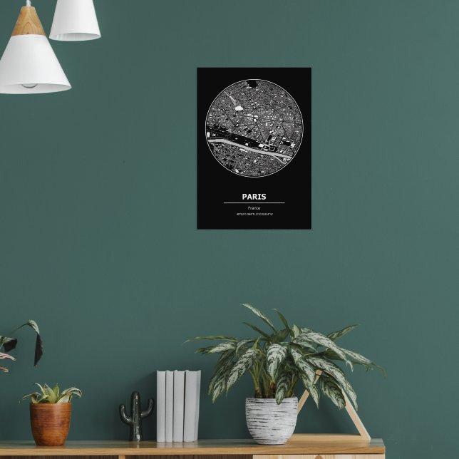 Paris City Map Black & White Poster (Wohnzimmer 1)