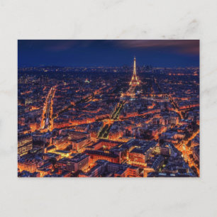 Paris City Night Eiffel Tower European Art Postkarte