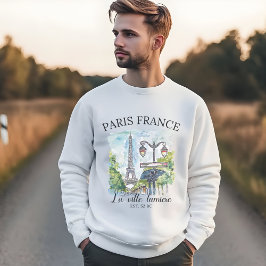 Paris City of Light Watercolor Scene Sweatshirt