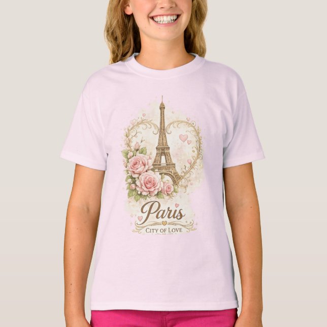 Paris City of Love Eiffel Tower Floral T-Shirt (Vorderseite)