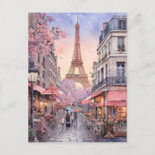 Paris City Street Szene mit Eiffelturm Art Postkarte
