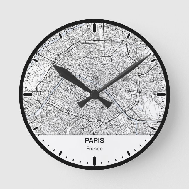 Paris Clock City Line Art Runde Wanduhr (Vorderseite)