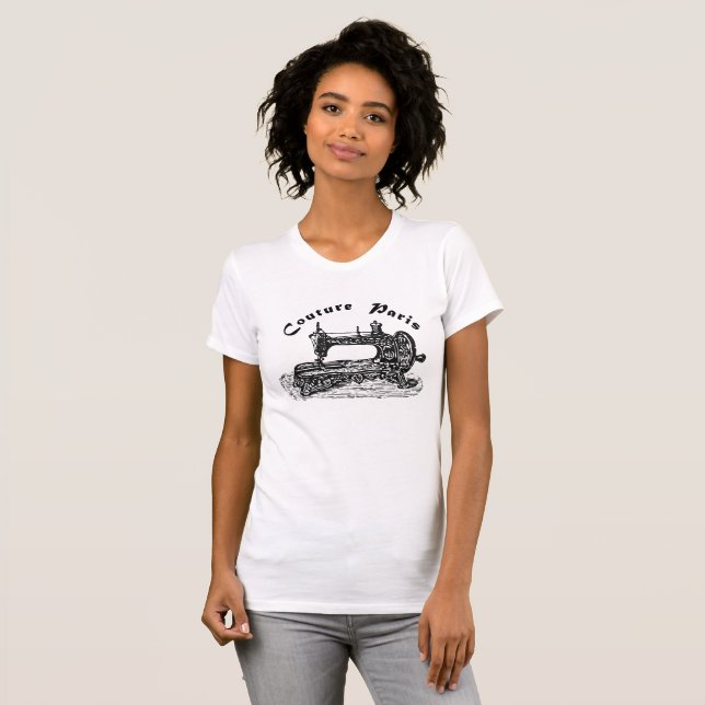 Paris Couture - Vintage Nähmaschine der Antike T-Shirt (Vorne ganz)