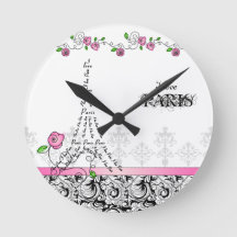 Paris Custom Clock Pink Roses