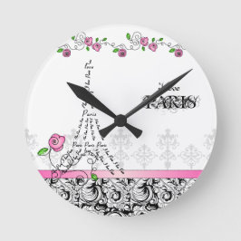 Paris Custom Clock Pink Roses Runde Wanduhr