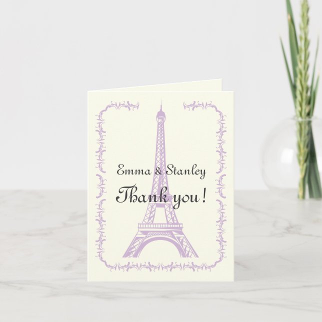 Paris, das lila Eiffel-Turm wedding ist, danken Dankeskarte (Vorderseite)