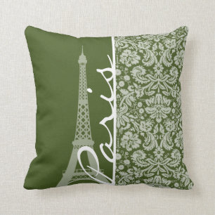 Paris; Dunkle Moss Green Damask Kissen