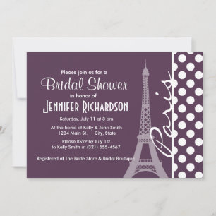 Paris; Eggplant Lila Polka Dots Einladung