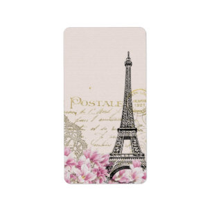 Paris Eifel Tower Square Vintag Pink Roses Art Adressaufkleber