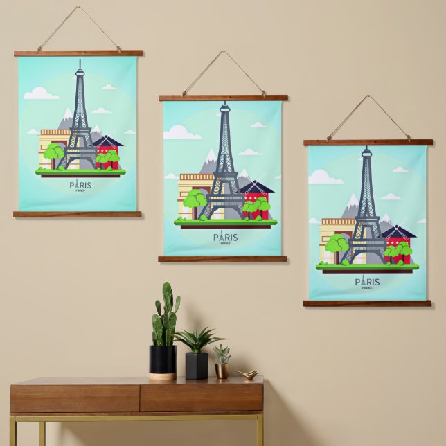 Paris Eifel Tower Wandteppich Mit Holzrahmen (Asymmetrisch)
