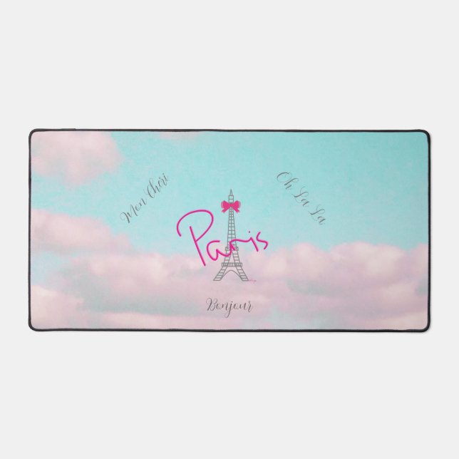 Paris, Eiffel Bonjour Französisch Modernes Kissen Schreibtischunterlage (Vorderseite)
