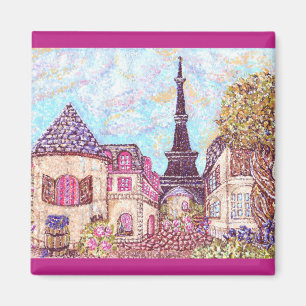 Paris Eiffel inspirierter Pointillismus Quadrat Ma Magnet