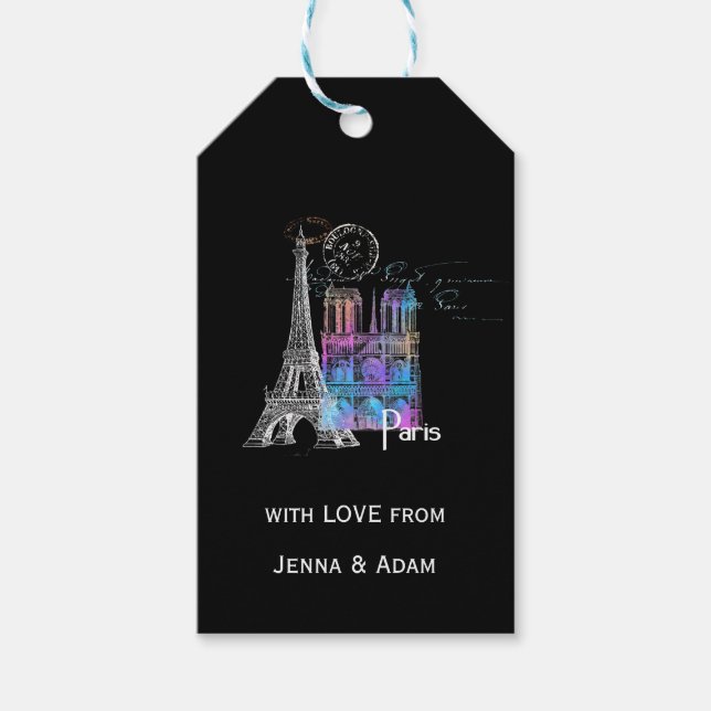 Paris Eiffel Notre Dame Rainbow Französisch-Gesche Geschenkanhänger (Vorderseite)
