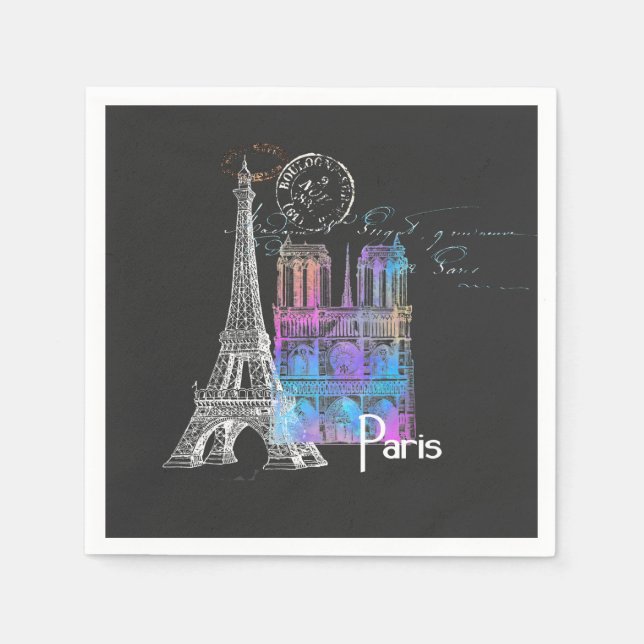 Paris Eiffel Notre Dame Rainbow French Napkin Serviette (Vorderseite)