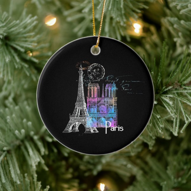 Paris Eiffel Notre Dame Rainbow Keramik Ornament (Baum)