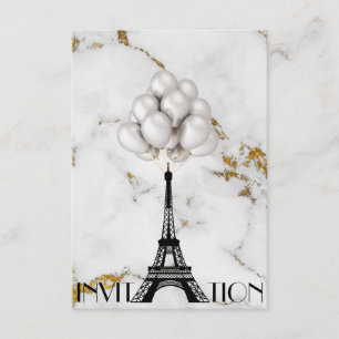 Paris Eiffel Tower Balloons Marble Gold Einladung