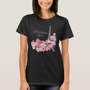 Paris Eiffel Tower Birthday Girl Pink Blume  T-Shirt
