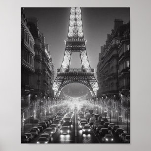 Paris Eiffel Tower Black and White Travel Poster