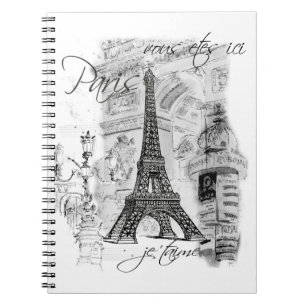 Paris Eiffel Tower Black & White Collage Notizblock