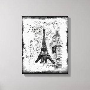 Paris Eiffel Tower Black & White Collage Szene Leinwanddruck