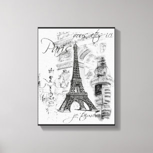 Paris Eiffel Tower Black & White Collage Szene Leinwanddruck