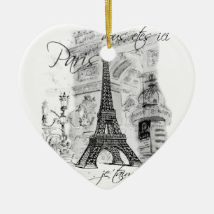 Paris Eiffel Tower Black & White Scene Keramik Ornament