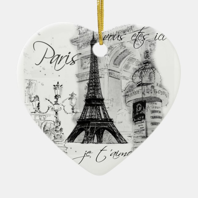 Paris Eiffel Tower Black & White Scene Keramik Ornament (Vorne)